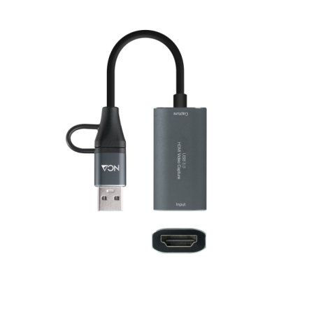 Carte d'acquisition vidéo Nanocable - HDMI 4K femelle - USB-C mâle - Adaptateur USB-A - Multi-système - Gris foncé