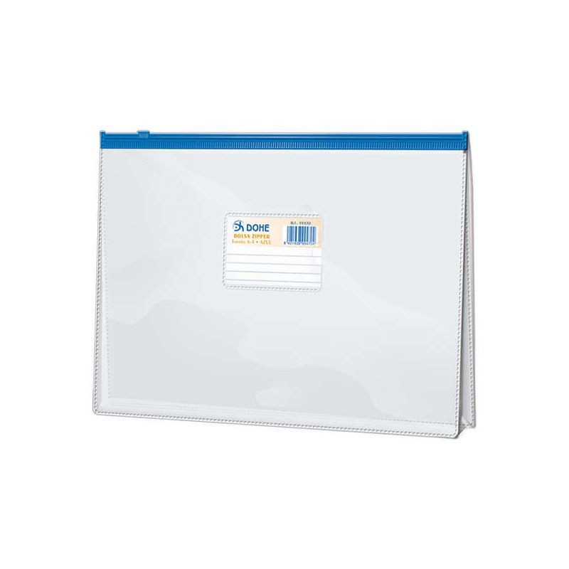 Sac transparent en PVC Dohe avec fermeture éclair paysage 200 microns – Format folio – Ouverture sur le dessus – Fermeture Sac transparent en PVC Dohe avec fermeture éclair paysage 200 microns – Format folio – Ouverture sur le dessus – Fermeture