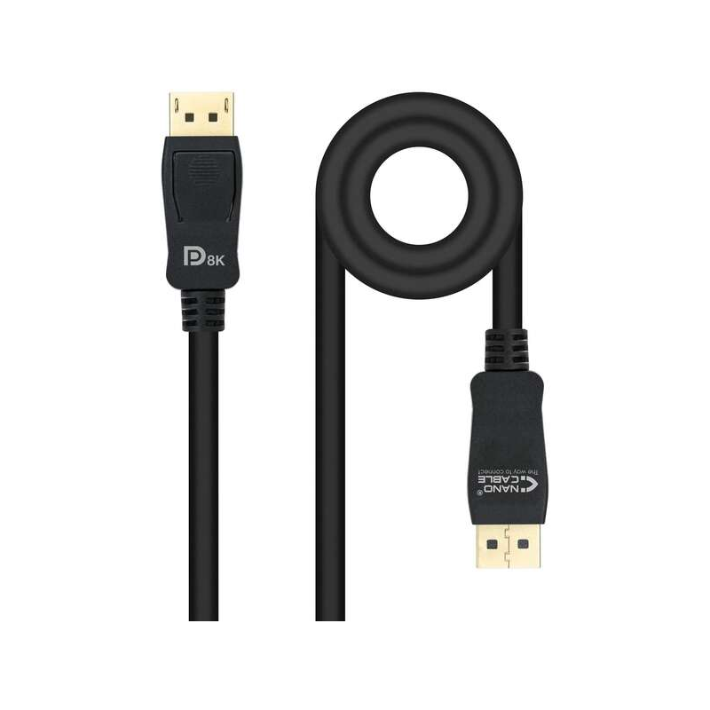 Câble Nanocable DisplayPort 1.4 Mâle vers DisplayPort 1.4 Mâle 2m - Certifié VESA - Couleur Noir