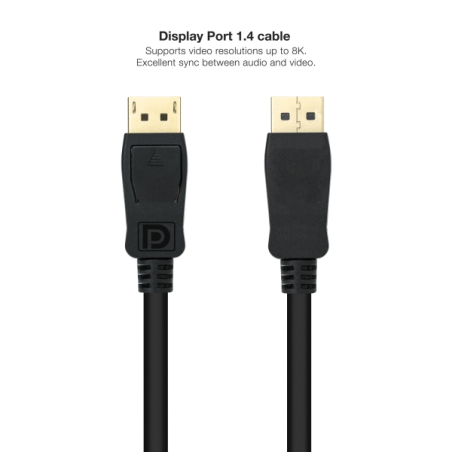 Câble Nanocable Displayport 1.4 DP/M-DP/M - Longueur 2 m - Prend en charge les résolutions vidéo jusqu'à 8K - Couleur noire