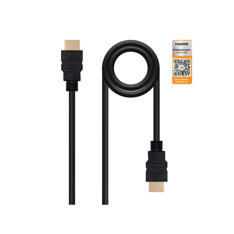 Câble Nanocable HDMI v2.0 Premium Male vers HDMI v2.0 Premium Male 0.50m - 4K@60Hz 18Gbps - Haute Vitesse - Couleur Noir