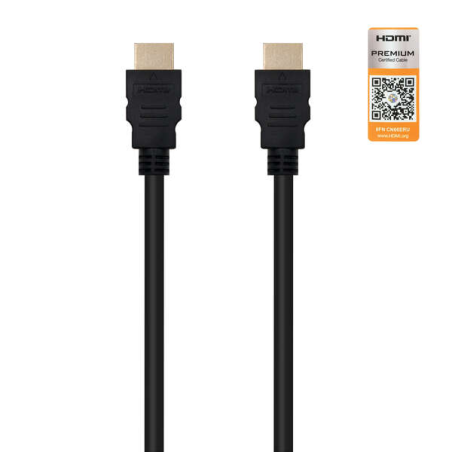 Câble Nanocable HDMI v2.0 Premium Male vers HDMI v2.0 Premium Male 0.50m - 4K@60Hz 18Gbps - Haute Vitesse - Couleur Noir