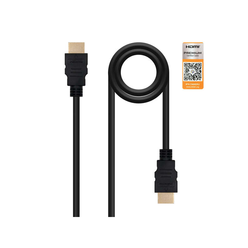 Câble Nanocable HDMI v2.0 Premium Male vers HDMI v2.0 Premium Male 1.50m - 4K@60Hz 18Gbps - Haute Vitesse - Couleur Noir