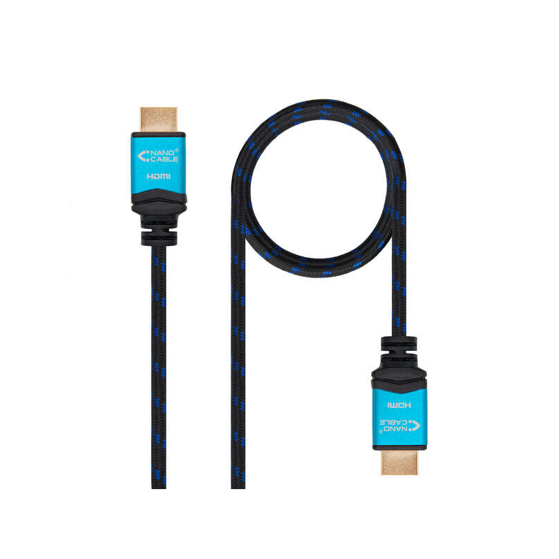 Câble Nanocable HDMI v2.0 Mâle vers HDMI v2.0 Mâle 5m - 4K@60Hz 18Gbps - Haut Débit - Revêtement Nylon Tressé - Couleur Noir/Ble