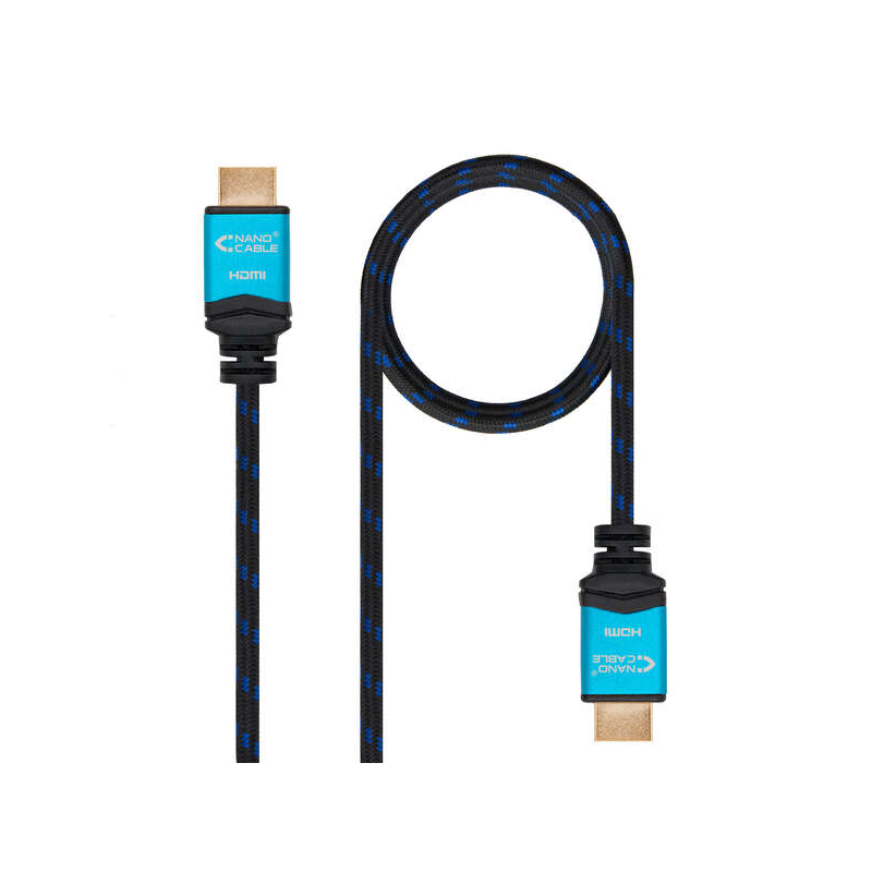 Câble Nanocable HDMI v2.0 Mâle vers HDMI v2.0 Mâle 10m - 4K@60Hz 18Gbps - Haute Vitesse - Revêtement Nylon Tressé - Couleur Noir