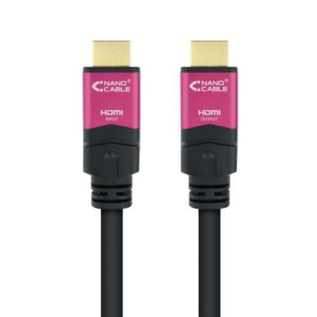 Câble Nanocable HDMI v2.0 Mâle avec Répéteur vers HDMI v2.0 Mâle 20m - 4K@60Hz 18Gbps - Haute Vitesse - Couleur Noir/Rose
