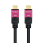 Câble Nanocable HDMI v2.0 Mâle avec Répéteur vers HDMI v2.0 Mâle 25m - 4K@60Hz 18Gbps - Haute Vitesse - Couleur Noir/Rose