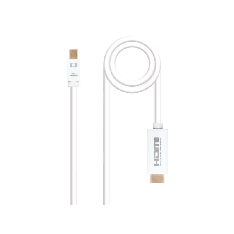 Nanocable Câble Convertisseur Mini DP Mâle vers HDMI v1.4 Mâle 5m - Couleur Blanche