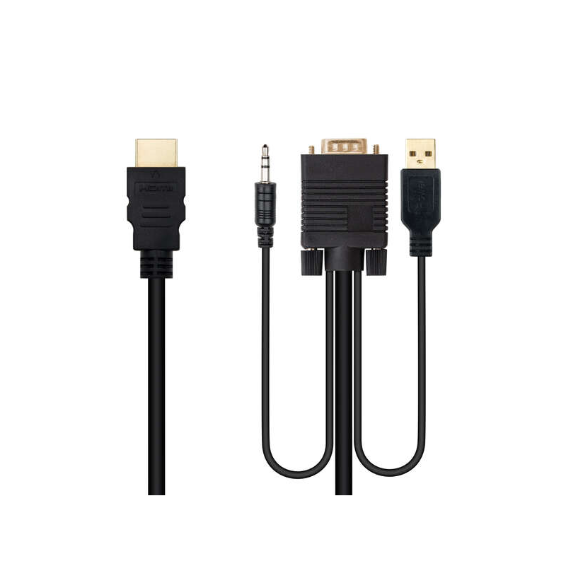 Câble convertisseur Nanocable HDMI vers VGA+Jack3.5+USB-A 1,8 m - Couleur noire