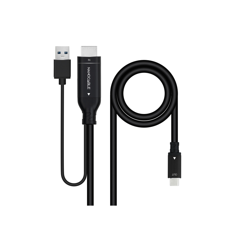 Câble convertisseur Nanocable HDMI Mâle vers USB-C Mâle - Longueur 1,8 m - Couleur Noir