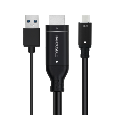 Câble convertisseur Nanocable HDMI Mâle vers USB-C Mâle - Longueur 1,8 m - Couleur Noir