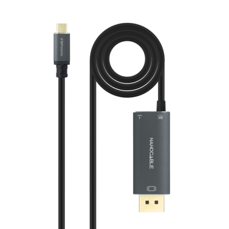 Câble adaptateur Nanocable USB-C vers DisplayPort 1.4 - Longueur : 1,8 m - Résolution : 8K - Boîtier en aluminium - Alimentation