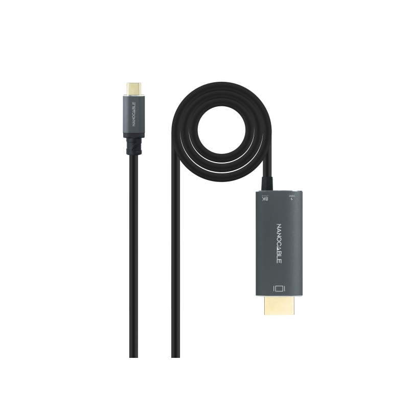 Câble adaptateur Nanocable USB-C vers HDMI - Longueur : 1,8 m - Résolution : 8K - Boîtier en aluminium - Dimensions : 195 × 230