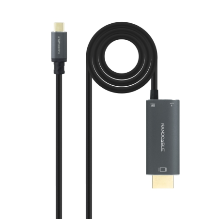 Câble adaptateur Nanocable USB-C vers HDMI - Longueur : 1,8 m - Résolution : 8K - Boîtier en aluminium - Dimensions : 195 × 230