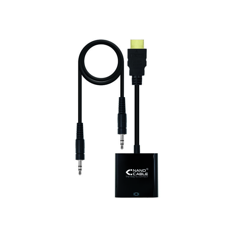 Convertisseur Nanocable HDMI vers SVGA+audio - HDMI A/M-SVGA/H+Jack 3.5/H - 10cm+1.0m - Couleur Noir