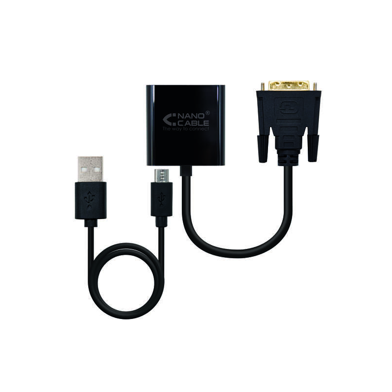 Convertisseur Nanocâble DVI 24+1/M vers VGA HDB15/H - 10 cm - Couleur Noir