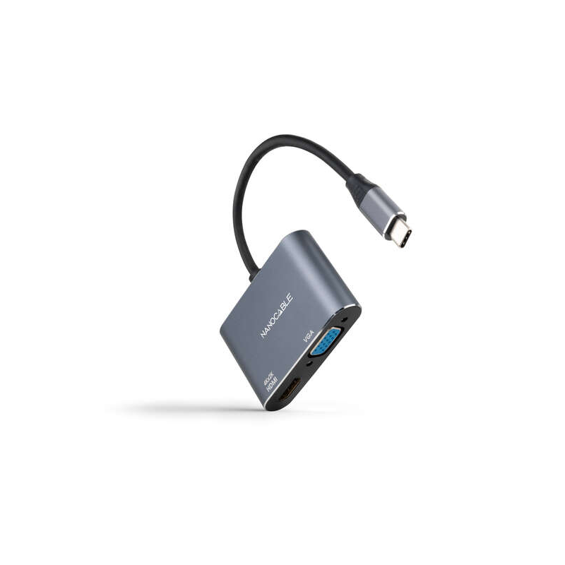 Convertisseur Nanocable USB-C vers HDMI 4K et VGA - Couleur grise