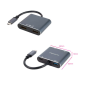 Nanocable USB-C vers 2x HDMI, 1x USB 2.0 et 1x Convertisseur USB-C PD - Longueur de câble 15cm - Couleur Gris