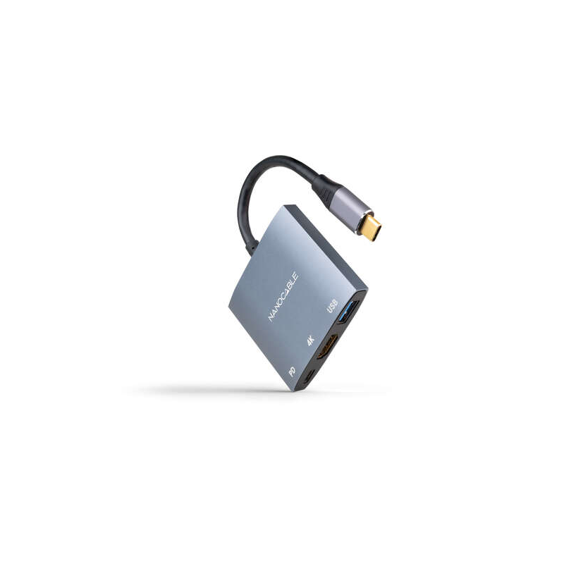 Convertisseur Nanocable USB-C vers HDMI, USB3.0 et USB-C PD - Couleur grise