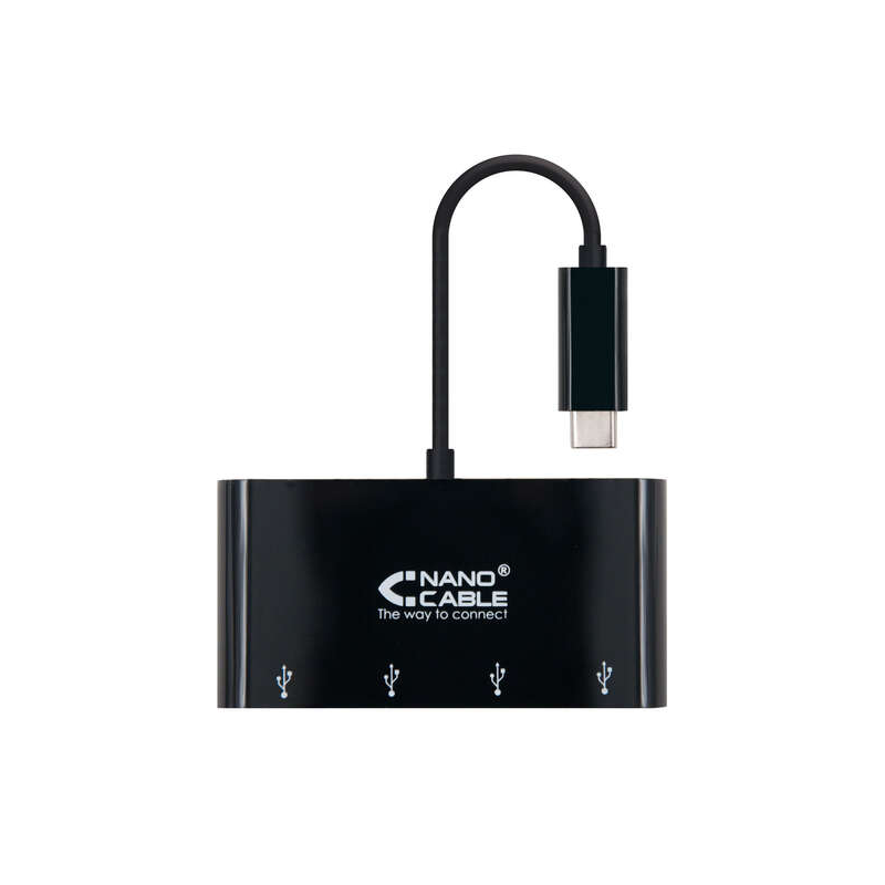 Nanocâble adaptateur USB-C vers 4xUSB 3.0. USB-C/M-USB 3.0/F - 10 cm - Couleur Noir