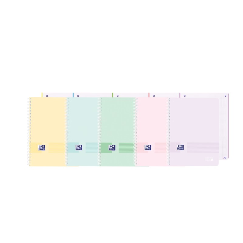 LOT de 5 Oxford Live&Go Europeanbook 1 Couverture Plastique A4+ 5x5 - 80 Feuilles - Couleurs Assorties