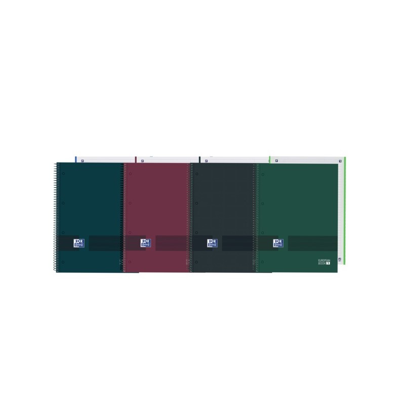 LOT de 5 Oxford & You Europeanbook A4+ Couverture Extra Rigide - 1 Ligne Horizontale - 80 Feuilles - Couleurs Assorties
