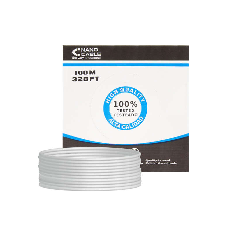 Nanocable Bobine de Câble Réseau Rigide RJ45 Cat.6 UTP AWG24 100m - Couleur Gris