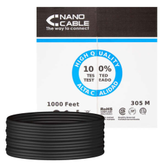 Nanocable Bobine De Câble Réseau Rigide Étanche Pour Extérieur RJ45 Cat.6 UTP AWG24 305m - Couleur Noire