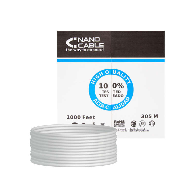 Nanocable Bobine de Câble Réseau Rigide RJ45 Cat.6 FTP AWG24 305m - Couleur Gris
