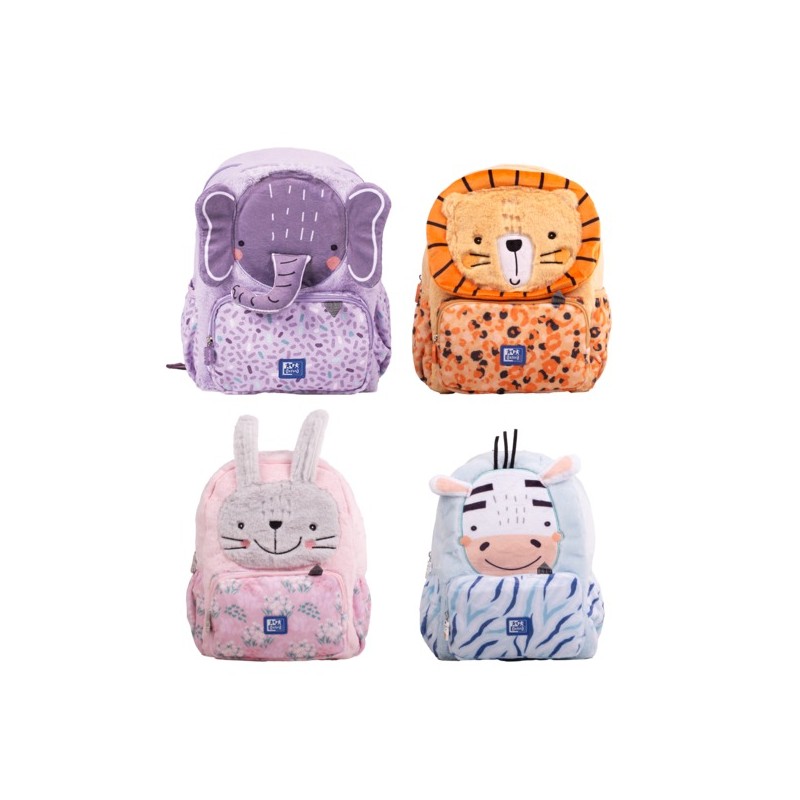 Sac à dos pour enfants Oxford Kids 8,5 L en peluche douce au toucher - Design assorti 4 besties animaux - Idéal pour les petits