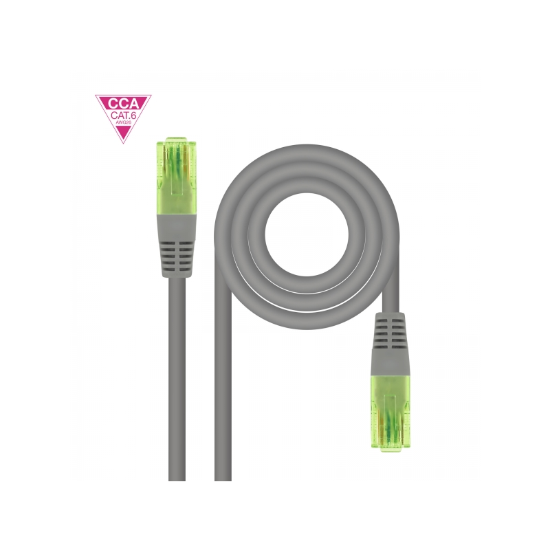 Cordon de brassage pour câble réseau Nanocable Cat.6 UTP AWG26 CCA - Longueur 1,5 m - Couleur Gris