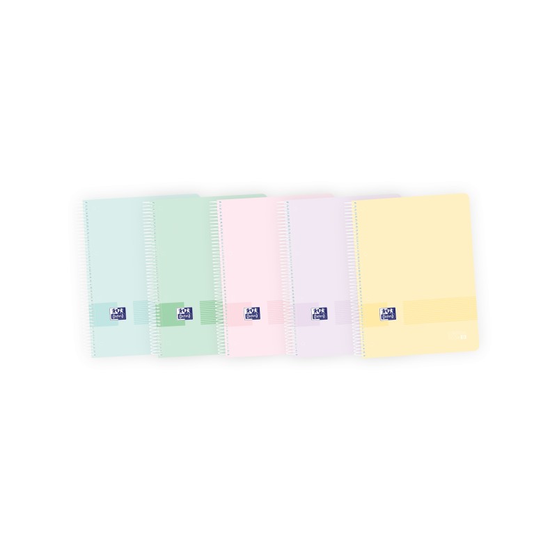 LOT de 5 Oxford Live & Go Europeanbook A4+ - Couverture plastique - 8 couleurs pastel - 160 feuilles - Organisation et style en