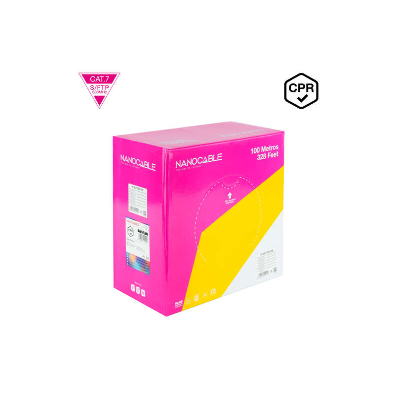 Câble Réseau Nanocable Cat.7 600Mhz LSZH SFTP PIMF AWG23 100m - Couleur Orange