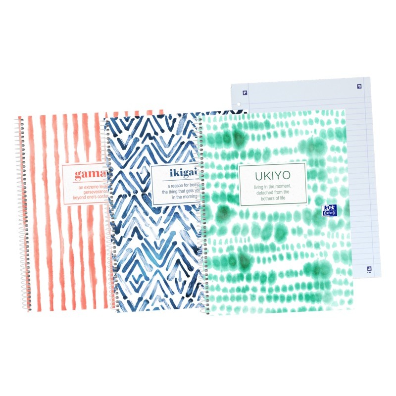 LOT de 5 Oxford Japandi A4+ Europeanbook - Couverture extra rigide et résistante - 1 ligne et 2 marges pour l'organisation - 80 LOT de 5 Oxford Japandi A4+ Europeanbook - Couverture extra rigide et résistante - 1 ligne et 2 marges pour l'organisation - 80