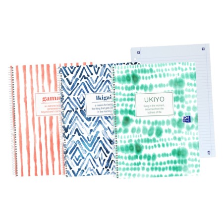 ✅ LOT de 5 Oxford Japandi A4+ Europeanbook - Couverture extra rigide et résistante - 1 ligne et 2 marges pour l en stock