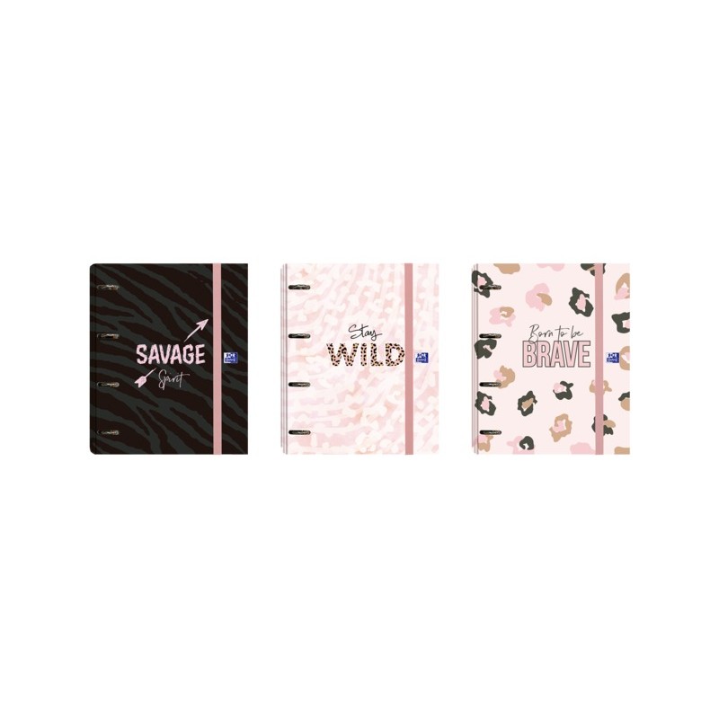 LOT de 10 Classeur européen Oxford Animal Print - Couverture extra rigide avec motif imprimé animal - Dos de 45 mm - Anneaux