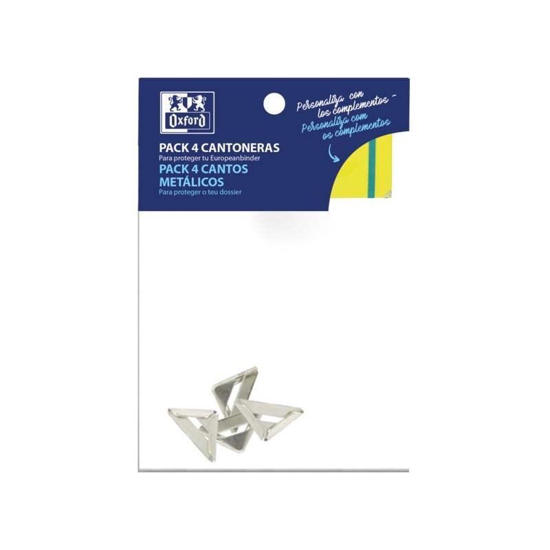 LOT de 10 Blocs d'angle métalliques Oxford pour dossier ou cahier - Pack de 4 unités - Protégez les coins de vos documents