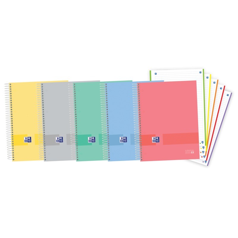 LOT de 5 Oxford & You Europeanbook A4+ - Couverture Extra Rigide Résistante - 5 Couleurs Assorties - 120 Feuilles