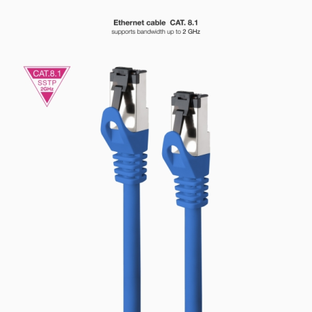 Câble réseau Nanocable Cat. 8.1 2 GHz LSZH SSTP AWG26 - Longueur 0,30 m - Couleur bleu