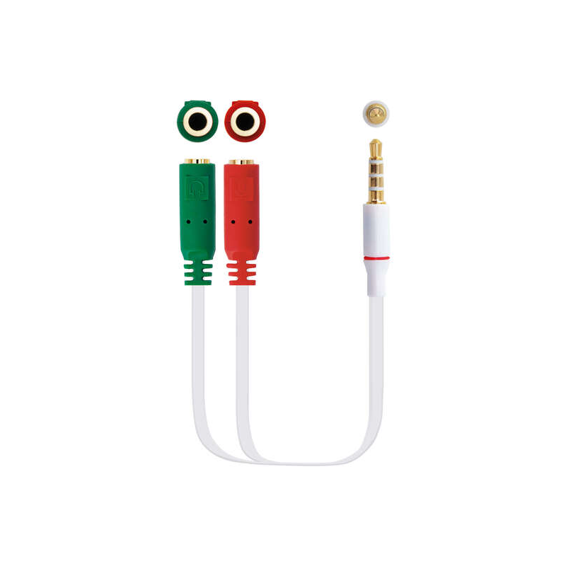 Nanocable Câble Adaptateur Audio Jack 3.5mm Mâle 4 Pins vers 2x Jack 3.5mm Femelle 3 Pins 0.20m - Couleur Blanche