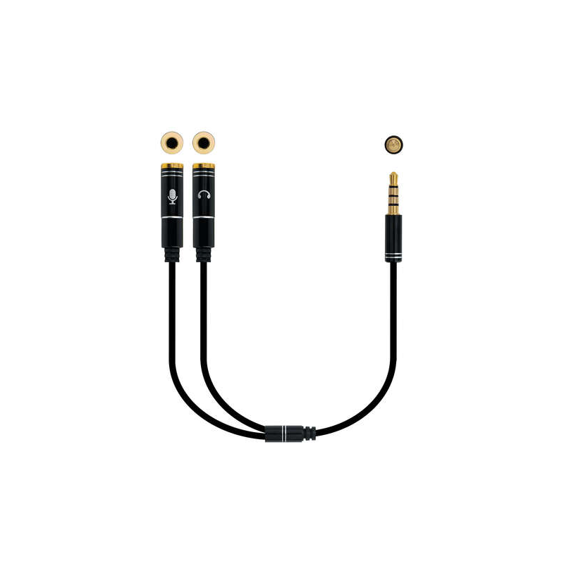 Nanocable Câble Adaptateur Audio Jack 3.5mm Mâle 4 Pins vers 2x Jack 3.5mm Femelle 3 Pins 0.30m - Couleur Noir