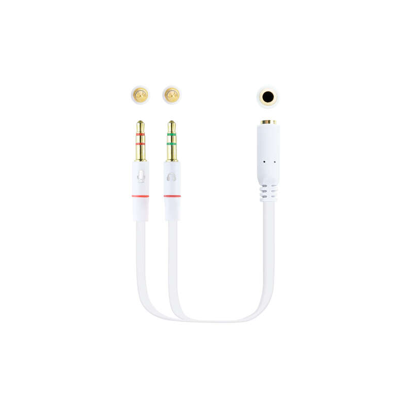 Nanocable Câble Adaptateur Audio Jack 3.5mm Femelle 4 Broches vers 2x Jack 3.5mm Mâle 3 Broches 0.20m - Couleur Blanche