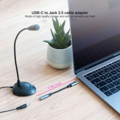 Câble Adaptateur Nanocable Audio Jack 3.5mm Femelle vers USB-C Mâle - Câble Finition Nylon - Connecteurs Aluminium - Longueur 0.