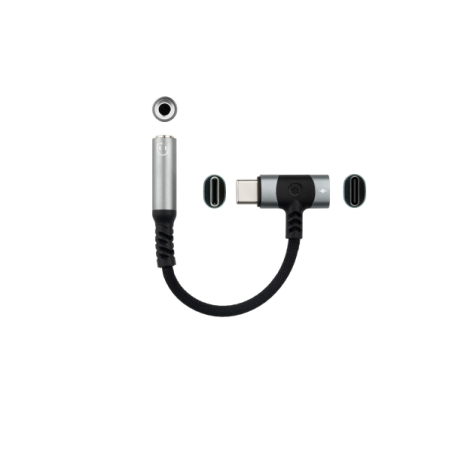 Câble adaptateur audio Nanocable USB-C vers 3,5 mm - Longueur : 10 cm - Port USB-C femelle supplémentaire pour charge simultanée