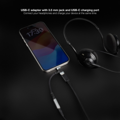 Câble adaptateur audio Nanocable USB-C vers 3,5 mm - Longueur : 10 cm - Port USB-C femelle supplémentaire pour charge simultanée
