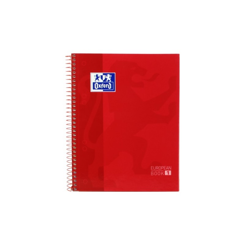LOT de 5 Oxford School Classic A5+ Europeanbook - Couverture Extra Rigide - Grille 5x5 - 80 Feuilles - Couleur Rouge