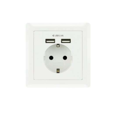 Nanocable Prise Murale Encastrée Type Schuko avec 2 Prises USB 2.4A - Couleur Blanche