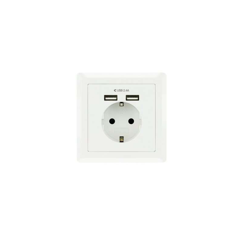 Nanocable Prise Murale Encastrée Type Schuko avec 2 Prises USB 2.4A - Couleur Blanche