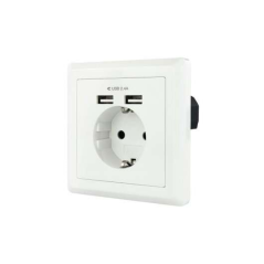 Nanocable Prise Murale Encastrée Type Schuko avec 2 Prises USB 2.4A - Couleur Blanche