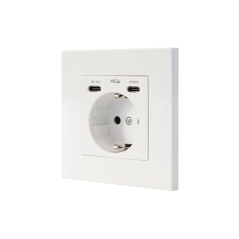 Rosace de prise murale encastrée Nanocable type Schuko - 2 ports USB-C PD - 3,4 A - Blanche